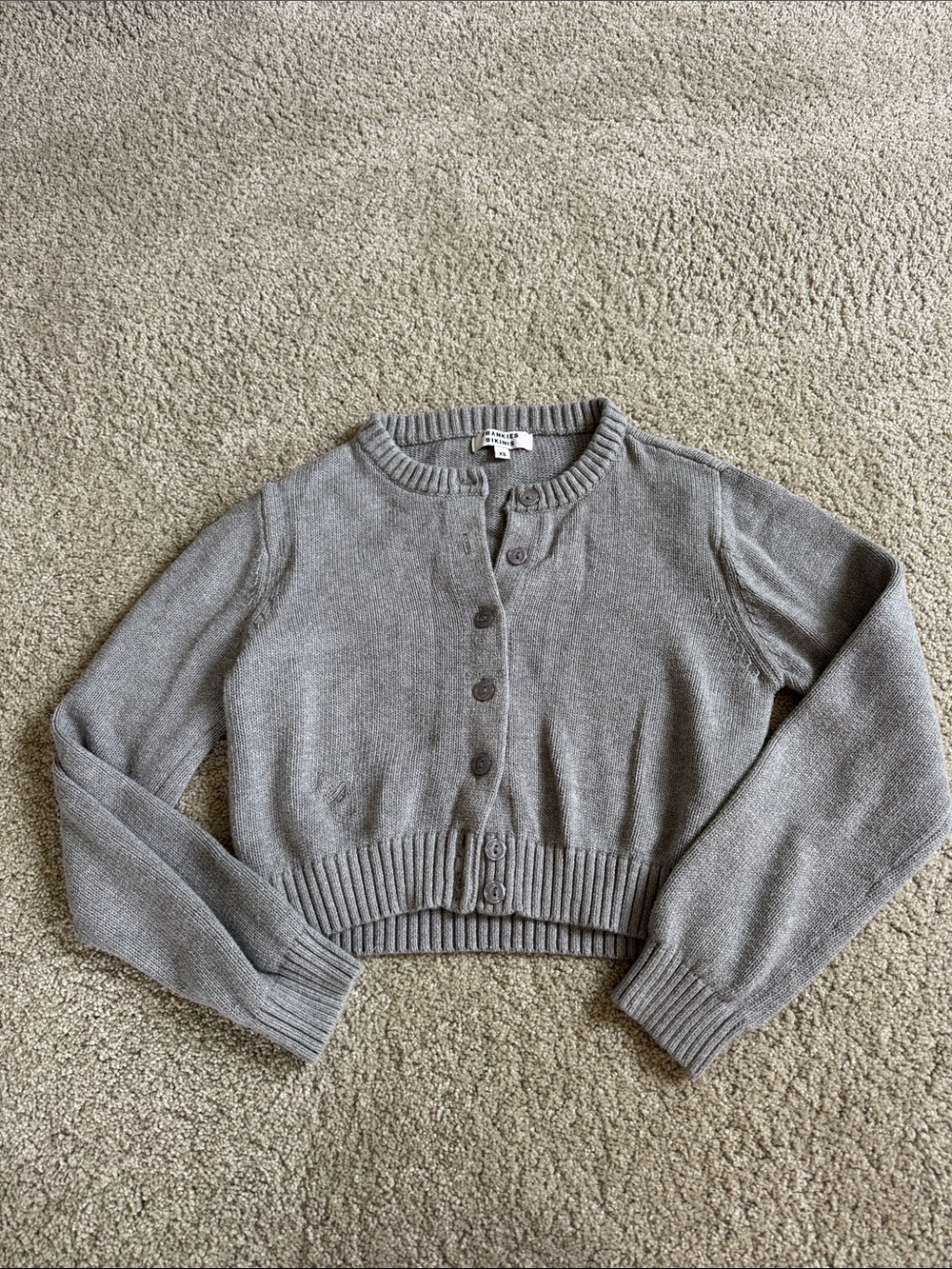 FRANKIES BIKINIS Grey Knit Cropped Sweater XS